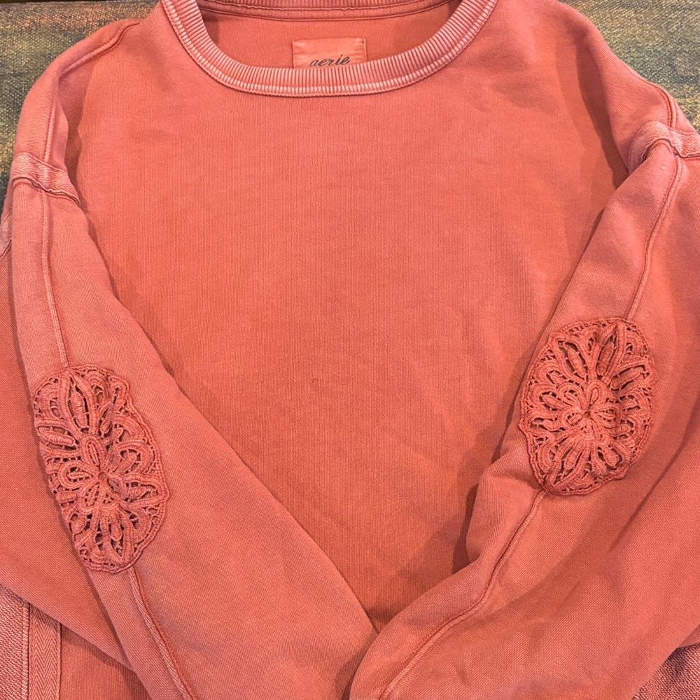 Aerie Burnt Orange Sweatshirt with Lace Accents